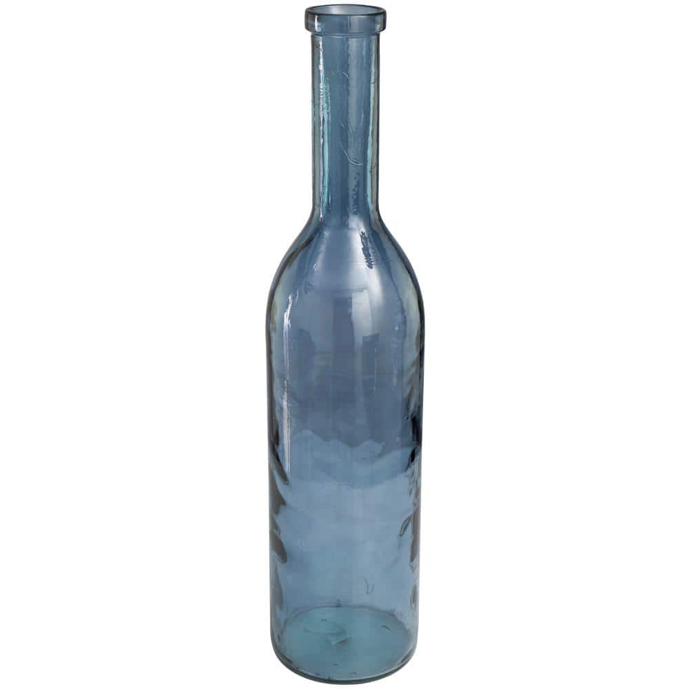 Litton Lane 30 in. Blue Handmade Tall Spanish Bottleneck Recycled Glass