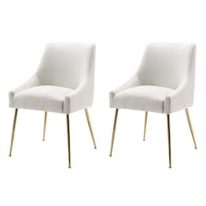 Trinity Ivory Upholstered Velvet Accent Chair with Metal Legs (Set Of 2)