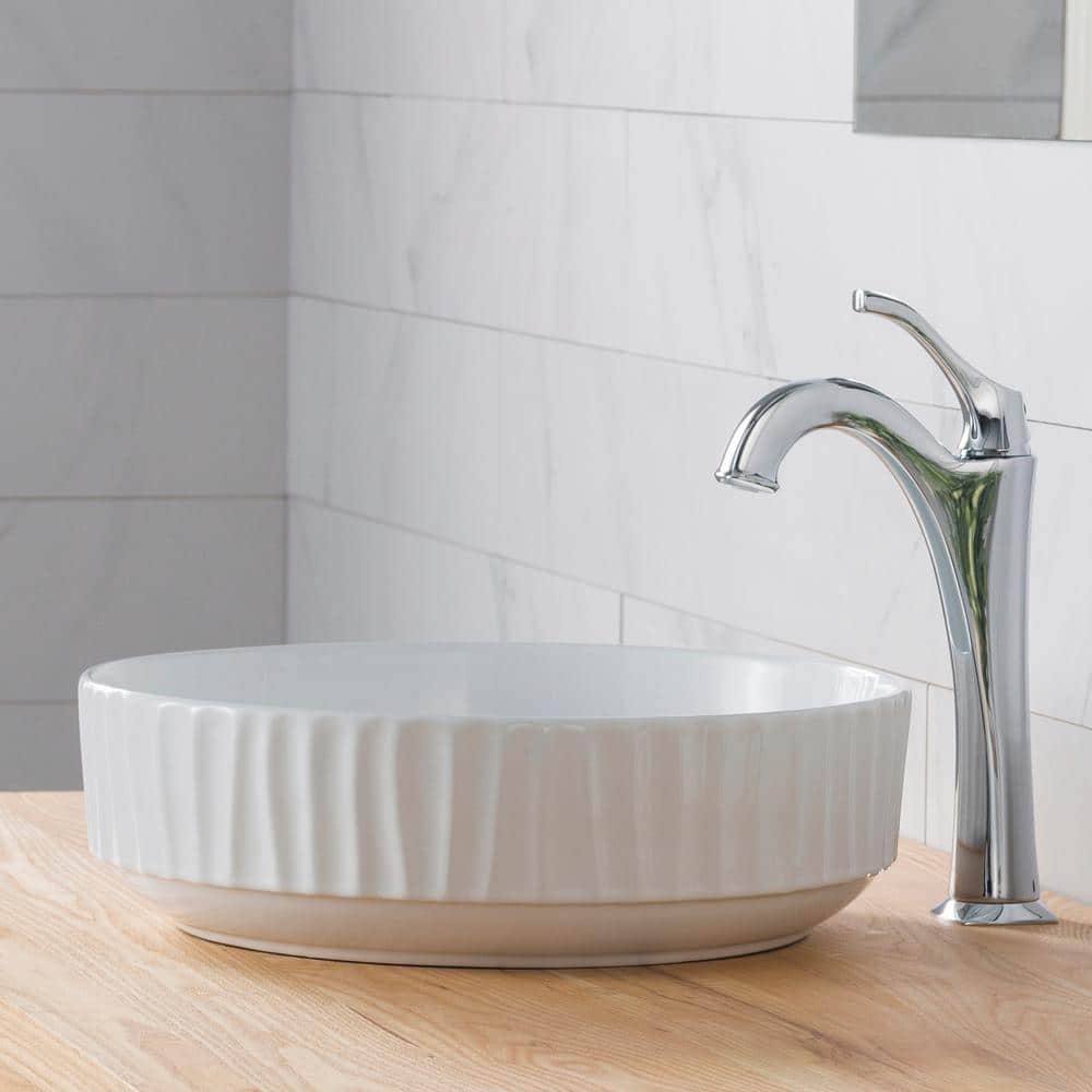 Viva Round White Ceramic Vessel Sink with Pop-Up Drain