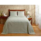 Natick Collection in Wavy Channel Stripes Design Sage King 100% Cotton Tufted Chenille Bedspread