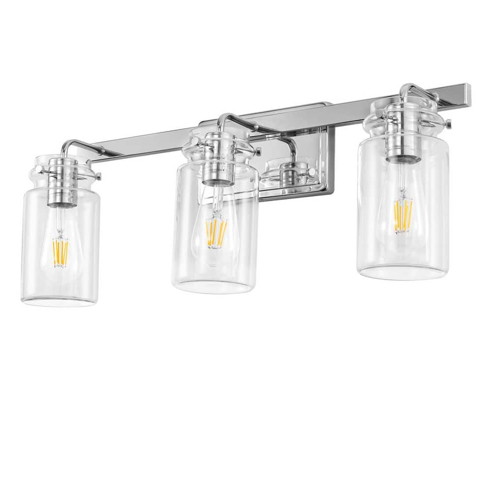 23.7 in. 3 Light chrome Vanity Light with Clear Glass Shades and E26 Medium Base for Bathroom price history on PriceWatchPro