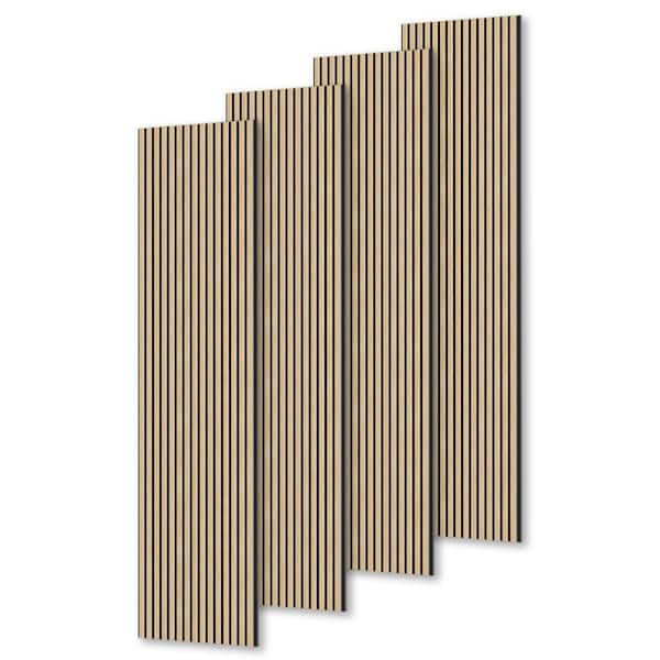 comforthomi White Oak 0.9in. X 1.05ft. X 7.87ft. Acoustic/Sound Absorb 3D Oak Overlapping Wood Slat Decorative Wall Paneling 4-pack