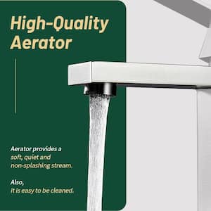 Square Single Handle Single Hole Bathroom Faucet in Brushed Nickel
