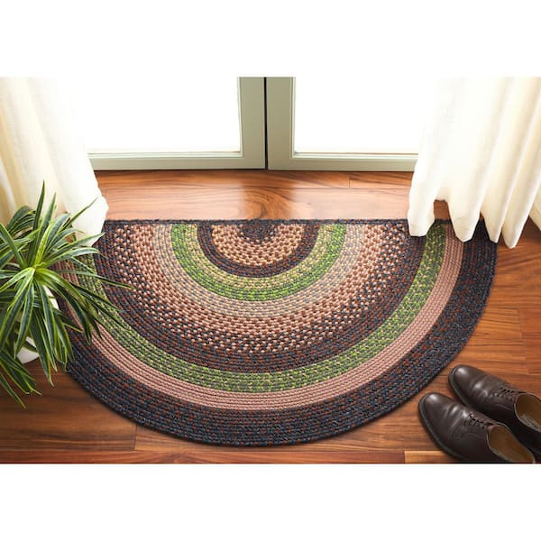 Braided Brown/Green 2 ft. x 4 ft. Machine Washable Multi Striped Specialty Area Rug
