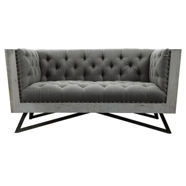 Armen Living Armen Living Regis Grey Fabric with Black Metal Legs and Antique Brown Nailhead Accents Contemporary Loveseat