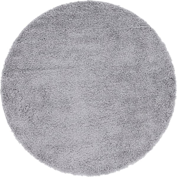 Unique Loom Davos Shag Sterling Gray 5 ft. x 5 ft. Round Area Rug