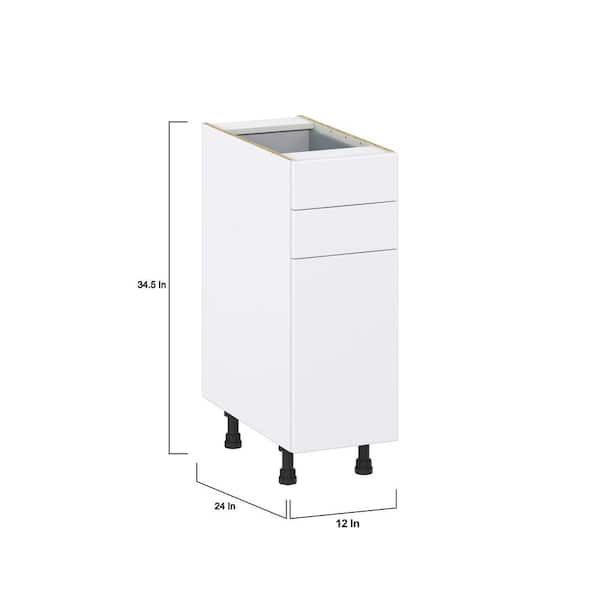J COLLECTION Fairhope Bright White Slab Assembled Base Kitchen Cabinet with Two 5 in. Drawers (12 in. W X 34.5 in. H X 24 in. D)