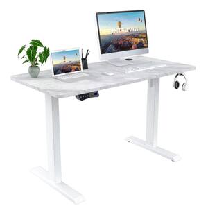 47 in. White Electric Power Adjustable Height Standing Desk In Faux Marble