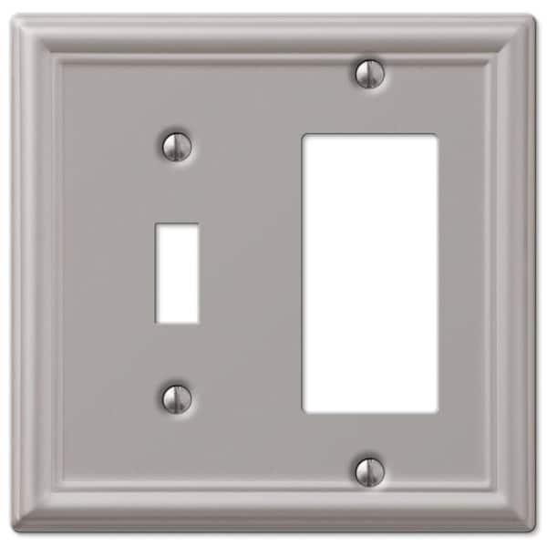 AMERELLE Ascher 2 Gang 1-Toggle and 1-Rocker Steel Wall Plate - Brushed Nickel