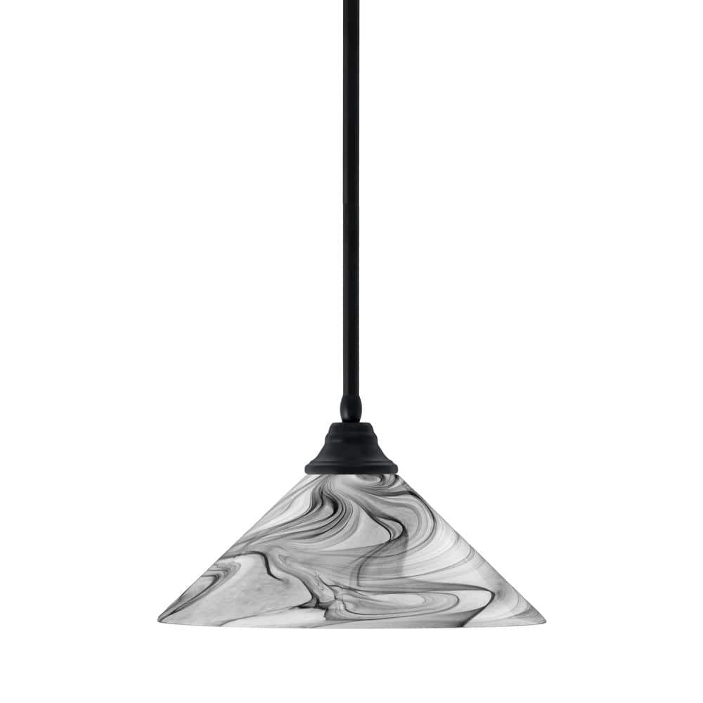 Sparta 100-Watt 1 Light Matte Black Shaded Pendant Light with 16 in. Onyx S