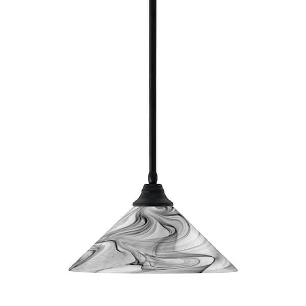 Unbranded Sparta 100-Watt 1 Light Matte Black Shaded Pendant Light with 16 in. Onyx Swirl Glass Shade, No Bulb Included