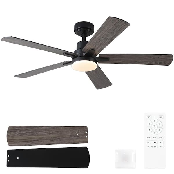Hushine 52 in.Indoor Black Downrod Integrated LED Standard Ceiling Fan with Light, Remote Included and Reversible Blades