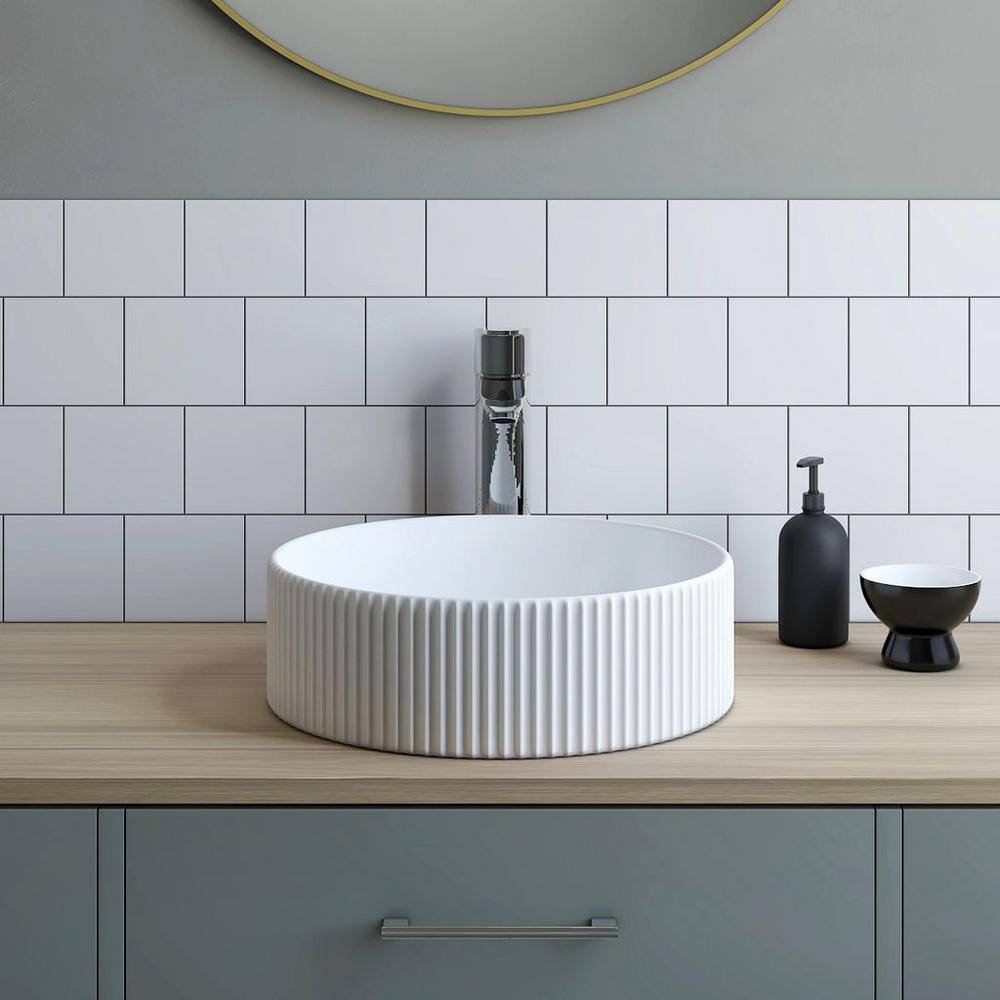 Glossy White Ceramic Round Vessel Bathroom Sink