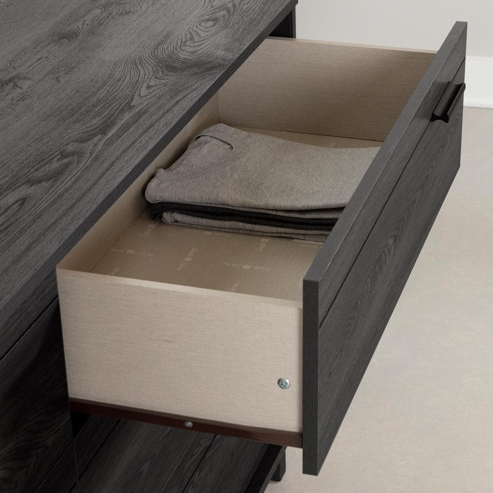 Gray Oak 6-Drawer Double Dresser with Metal Handles