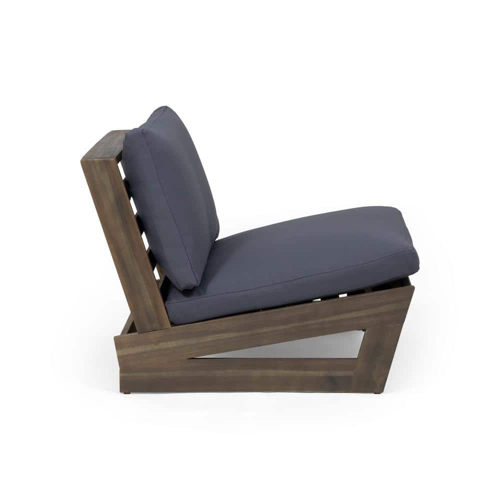 Louise Acacia Gray Outdoor Armless Lounge Chair with Dark Gray Cushion