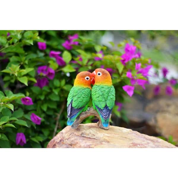 HI-LINE GIFT LTD. Lovebird Parrots on Branch Statue 87758-C - The