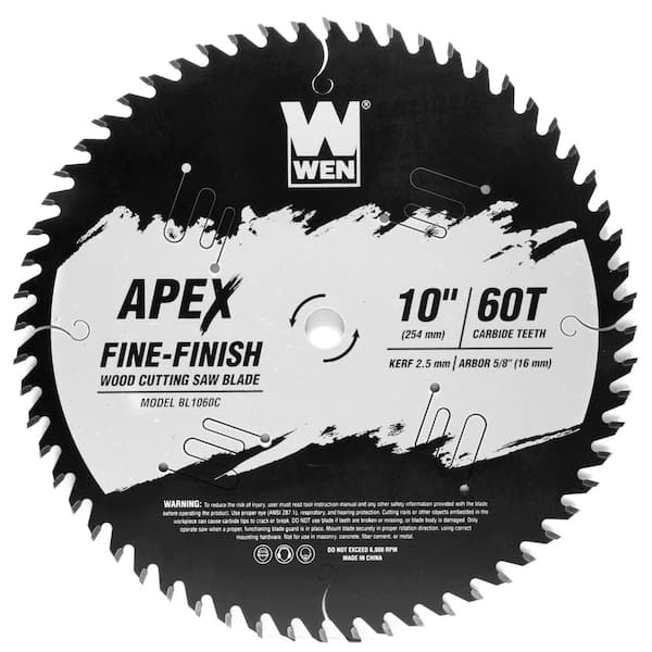 WEN Apex 10 in. 60-Tooth Carbide-Tipped Fine-Finish Industrial-Grade Woodworking Saw Blade with Cool-Cut Coating