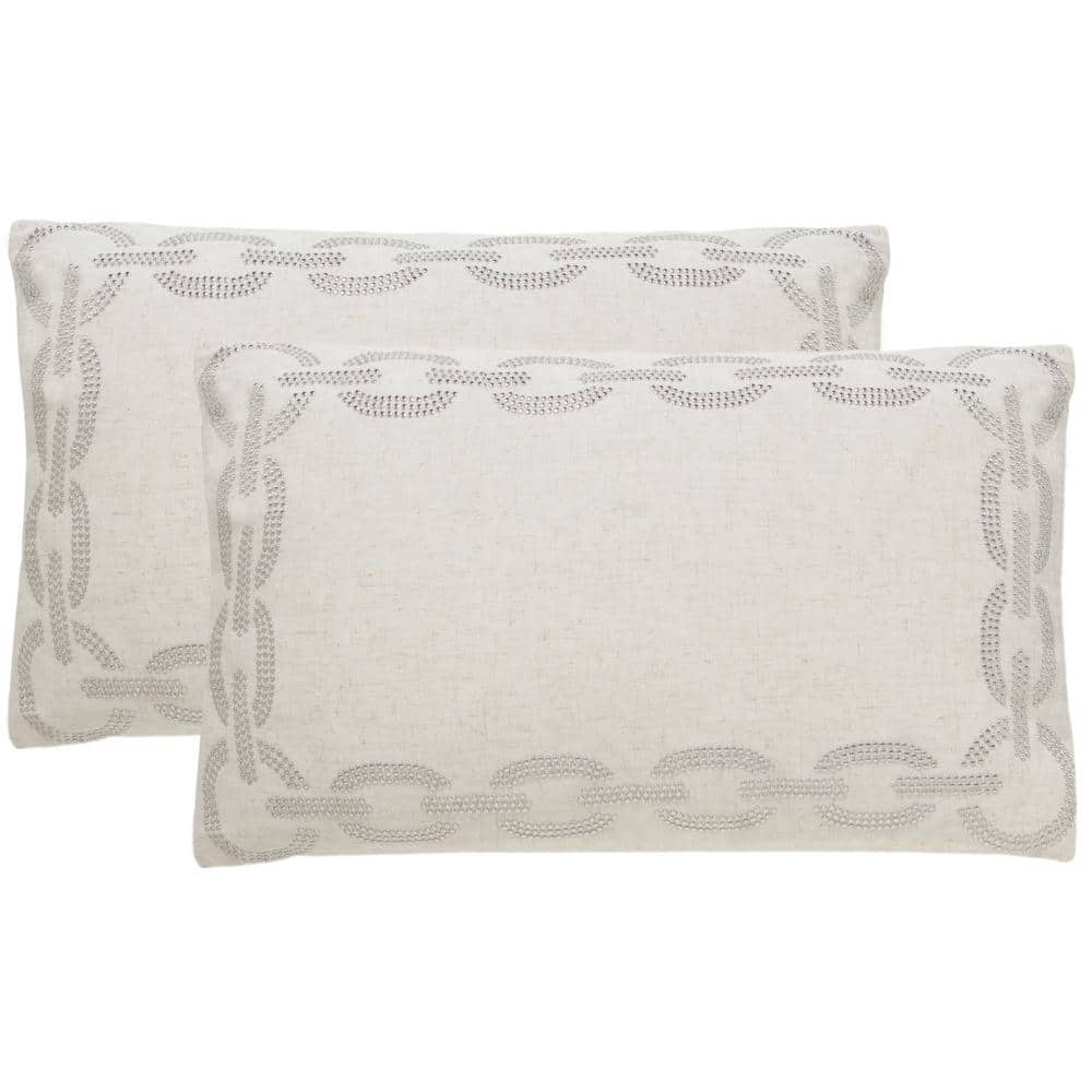 Set of 2 White Rectangular Embroidered Cotton Accent Pillows