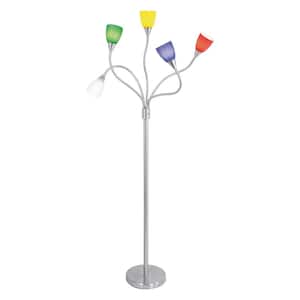 72 in. Silver Gooseneck Indoor Floor Lamp with Colored Glass Sconces