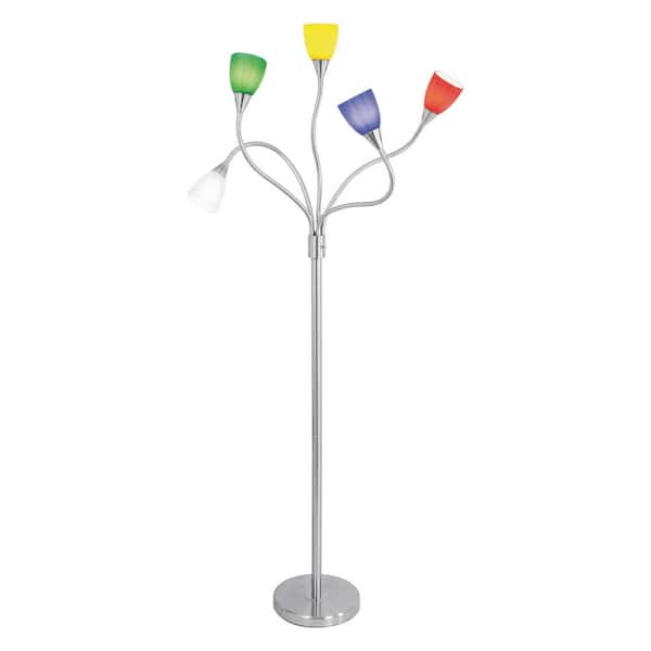 Lumisource 72 in. Silver Gooseneck Indoor Floor Lamp with Colored Glass Sconces