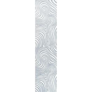 Maribo Abstract Groovy Striped Light Blue/Ivory 2 ft. x 8 ft. Runner Rug