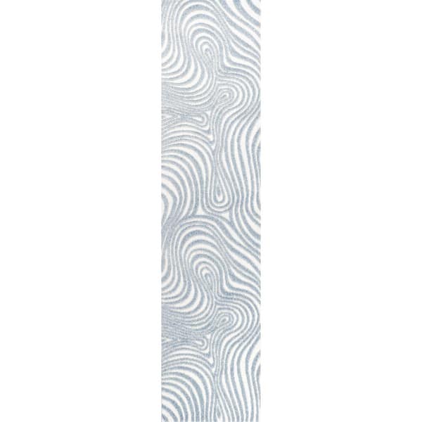 Maribo High-Low Abstract Groovy Striped Light Blue/Ivory 2 ft. x 8 ft. Indoor/Outdoor Runner Rug