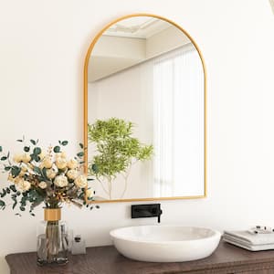 24 in. W x 36 in. H Arched Gold Aluminum Alloy Framed Wall Mirror