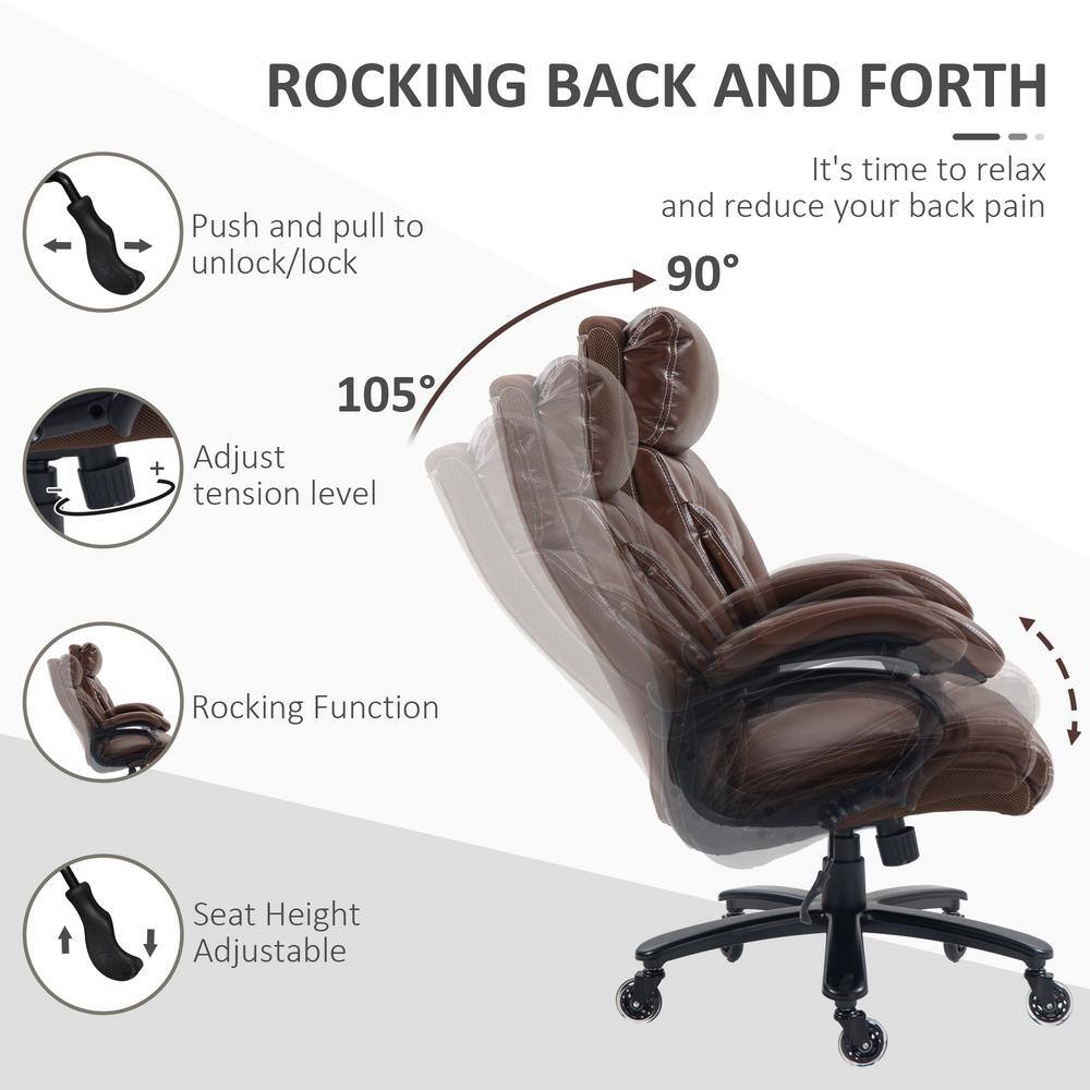 Brown High Back Leather Executive Swivel Office Chair with Fixed Arms