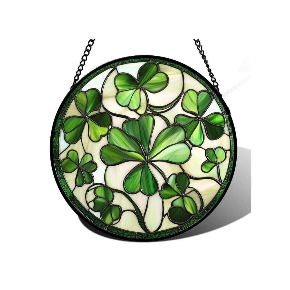 Green Clover Flowers Suncatcher Stained Glass Art Glass Window