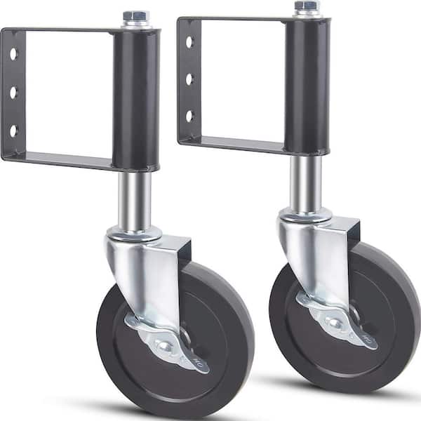 Angel Sar 4 in. Black Gate Wheels with Side Lock Brake and 220 lbs. Capacity for Outdoor Fence Gate (2-Pack)