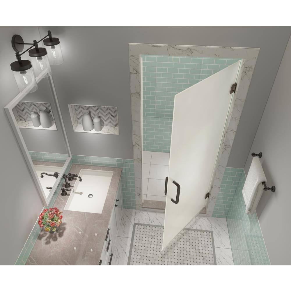 Kinkade XL Matte Black Frameless Hinged Shower Door with Frosted Glass