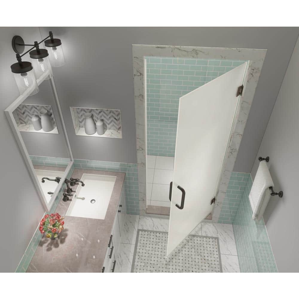 Matte Black Frameless Hinged Shower Door with Frosted Glass, 80" x 33"