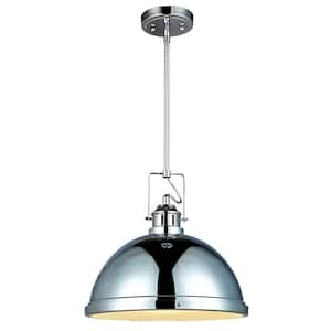 100 Watt 1-Light Chrome Shaded Mini Pendant Light with White Acrylic Shade and No Bulb Included