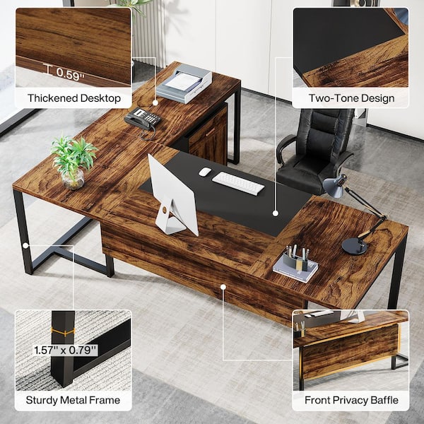 BYBLIGHT Capen 70.87 in. Brown Wood Executive Desk Mobile BYBLIGHT Capen 70.87 in. Brown Wood Executive Desk Mobile