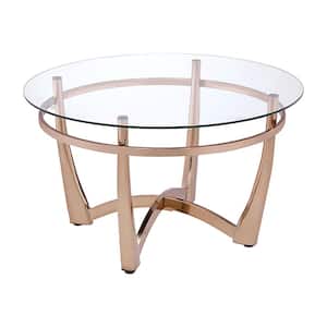 Orlando II 35 in. Champagne and Clear Glass Round Glass Coffee Table