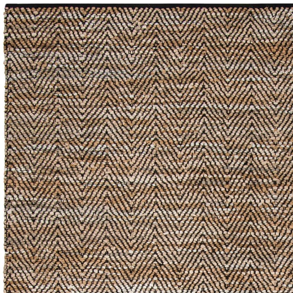 Vintage Beige and Brown Leather Chevron 8' x 10' Area Rug