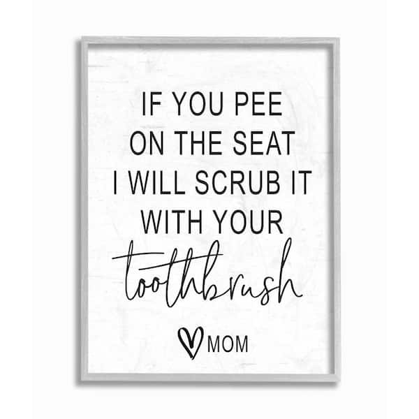 Stupell Industries 11 in. x 14 in. "Pee On Seat Bathroom Black And White" by Lettered and Lined Framed Wall Art