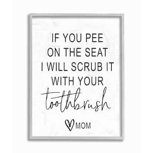 16 in. x 20 in. "Pee On Seat Bathroom Black And White" by Lettered and Lined Framed Wall Art