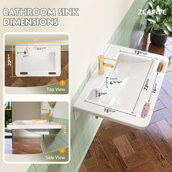 Zeafive 31.5 in. ADA Compliant Ceramic Sink Wall-Hung Accessible