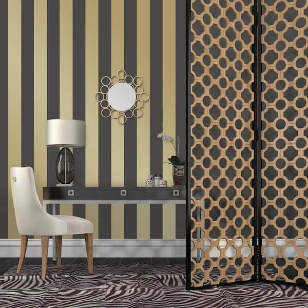 Metallic Gold Mini Stripes Vinyl Peel and Stick Wallpaper Roll (Covers 6.8 sq. ft.)