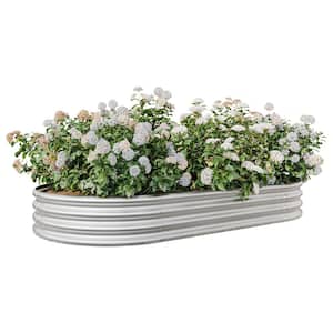 70.86 in. L x 35.43 in. W x 11.42 in. H Metal Raised Garden Bed Oval Raised Planter Bed Vegetables Flowers in Silver