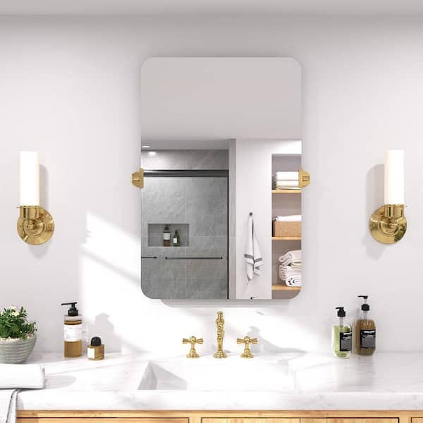 Twirl 24 in. W x 36 in. H Rectangular Frameless Tilt Wall Bathroom Vanity Mirror in Brushed Gold