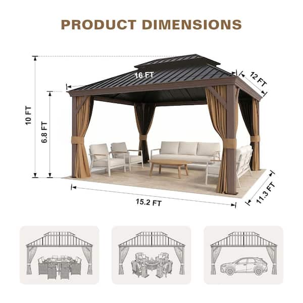 Shade Graphix 12 x 16 ft. Double-Roof Hardtop Gazebo w/ Aluminum