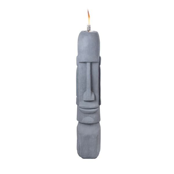 42 in. Tall Indoor/Outdoor Cement Moai Head Statue with Oil Torch Lamp