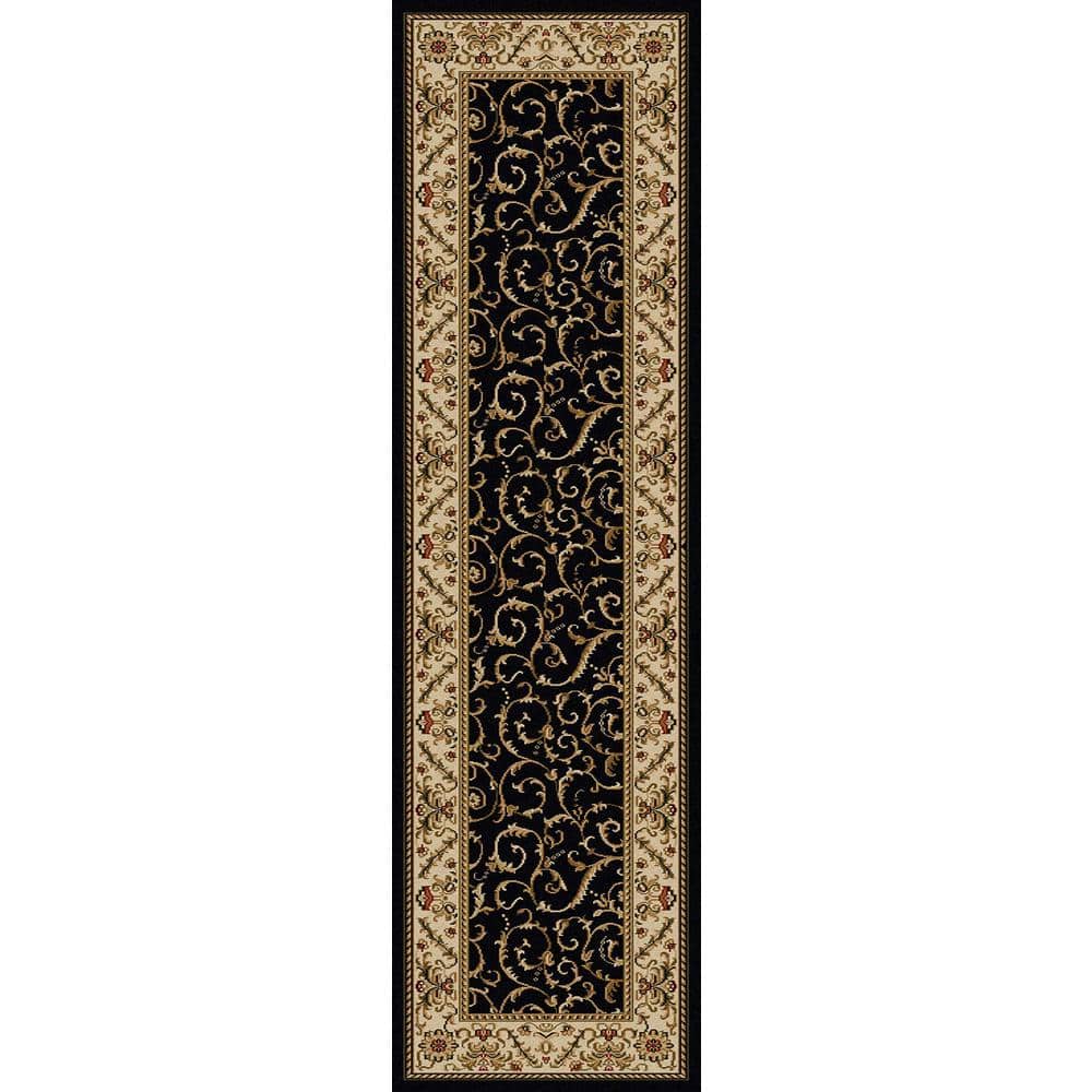 Como Black 2 ft. x 8 ft. Traditional Floral Scroll Area Rug