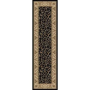 Como Black 2 ft. x 8 ft. Traditional Floral Scroll Area Rug