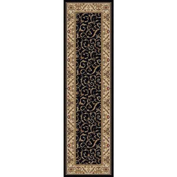 Como Black 2 ft. x 8 ft. Traditional Floral Scroll Area Rug