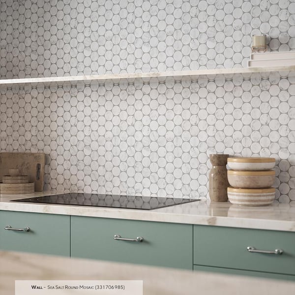 Sea Salt Round Venato White 11.125 in. x 11.625 in. Penny Honed Marble Wall and Floor Mosaic Tile (8.98 sq. ft./Case)