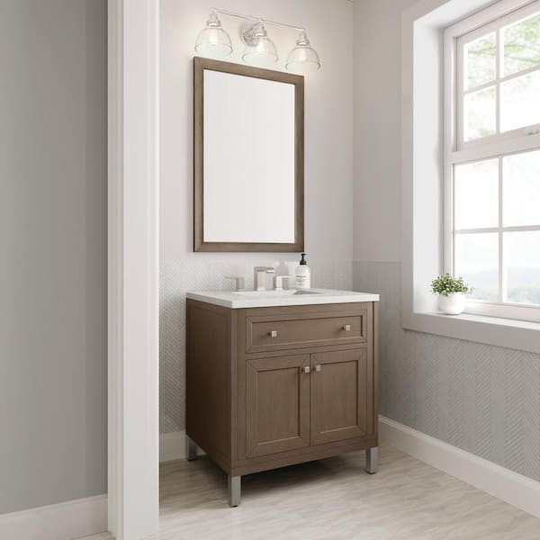 James Martin Vanities Chicago 30.0 in. W x 23.5 in. D x 34.0 in. H Single Bathroom Vanity Whitewashed Walnut and Lime Delight Quartz Top