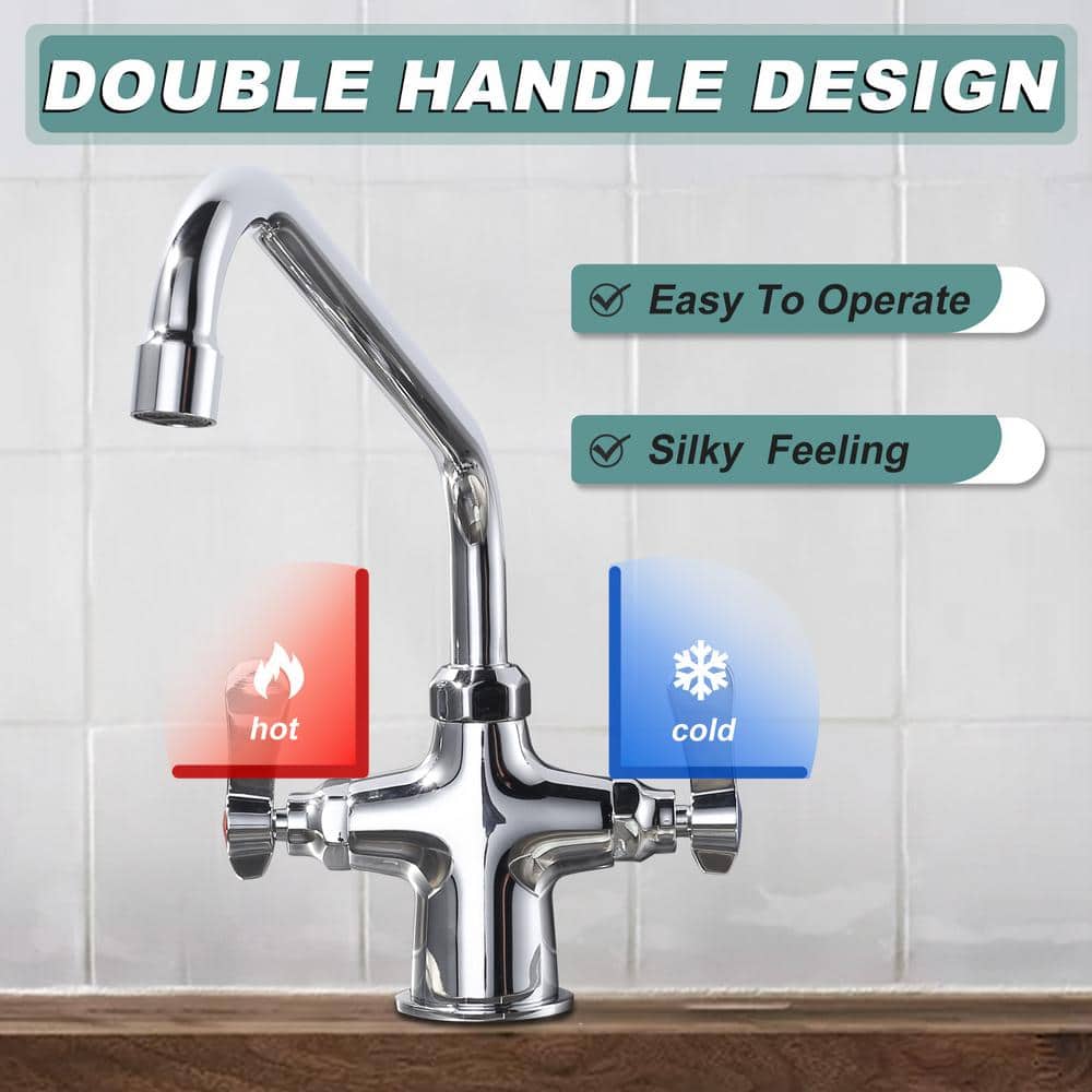 Polished Chrome Double Handle High-Arc Kitchen Faucet